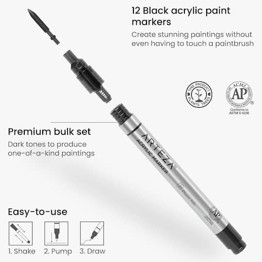Arteza® Black Extra Fine Acrylic Paint Markers, 12ct.